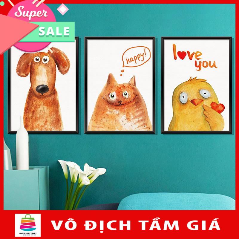 Decal dán tường khung tranh Chó mèo gà XL8322-Framedecals-Scenedecal