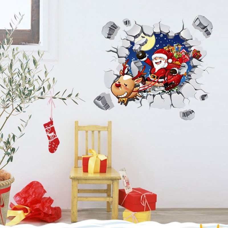 Decal dán tường Giáng Sinh 3D Ông già Noel ABQ6005 trang trí tường, Sticker, Miếng dán tường, hình dán