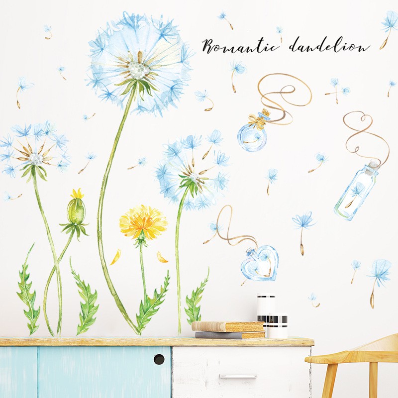 Decal dán tường Sticker mẫu hoa bồ công anh xanh ZH027