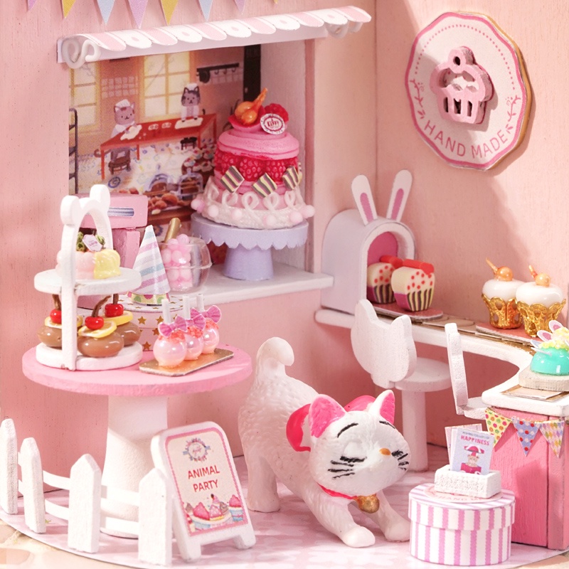 Nhà búp bê Mô hình nhà gỗ lắp ráp có đèn led  Magic House Tặng kèm bộ dụng cụ lắp ráp