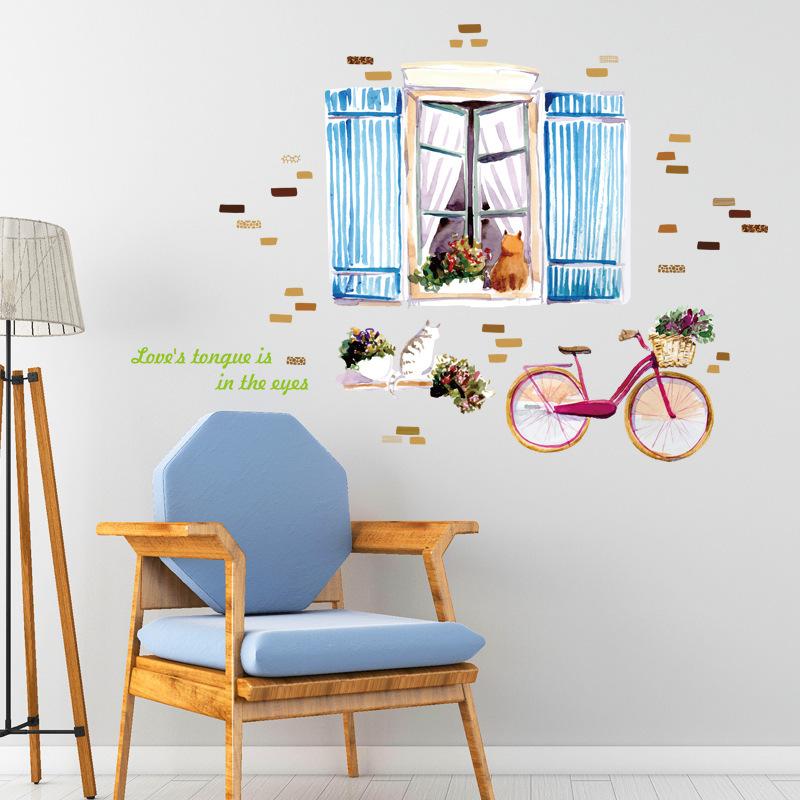 Decal dán tường xe đạp bên khung cửa SK9262-flowerdecal-Scenedecal