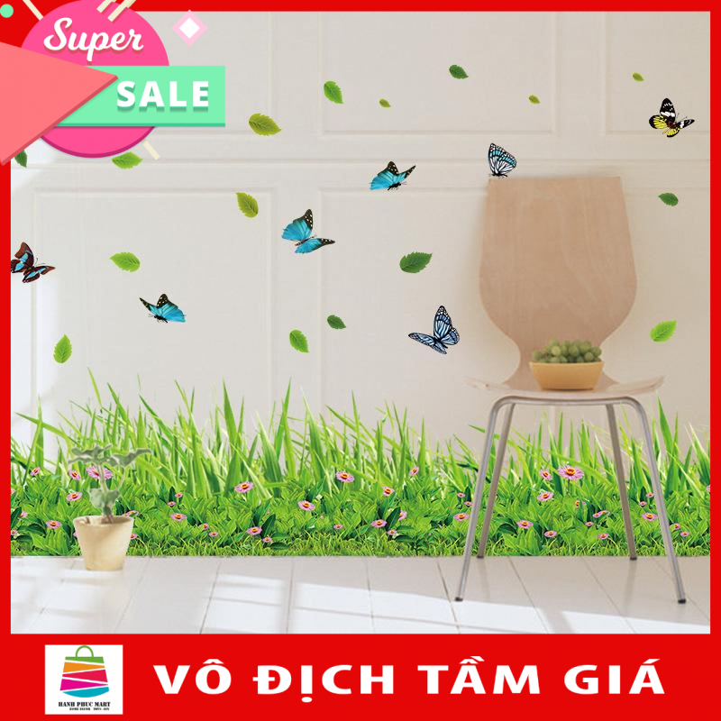 Decal trang trí chân tường khu vườn hoa bướm cho bé XL7180-Decalchantuong. Decal in trên chất liệu PVC có keo sẵn ở mặt sau chỉ cần lột ra và dán.