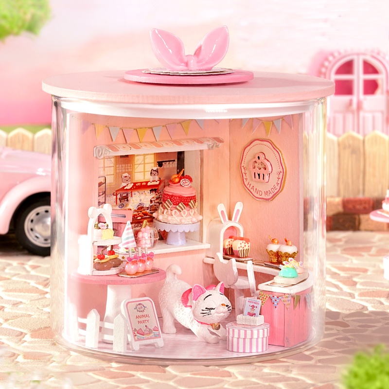 Nhà búp bê Mô hình nhà gỗ lắp ráp có đèn led  Magic House Tặng kèm bộ dụng cụ lắp ráp