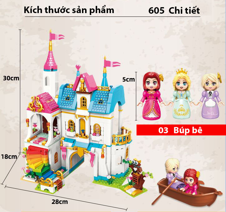 Đồ chơi lắp ráp bé trai bé gái Mô hình lâu đài cổ tính chất liệu nhựa ABS với 605 chi tiết kích thước 30 x 28 x 18 cm