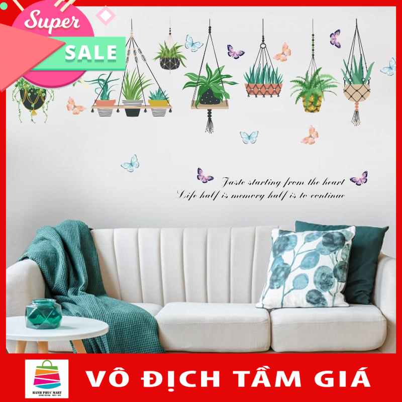 Decal dán tường giỏ hoa xương rồng SK9329
