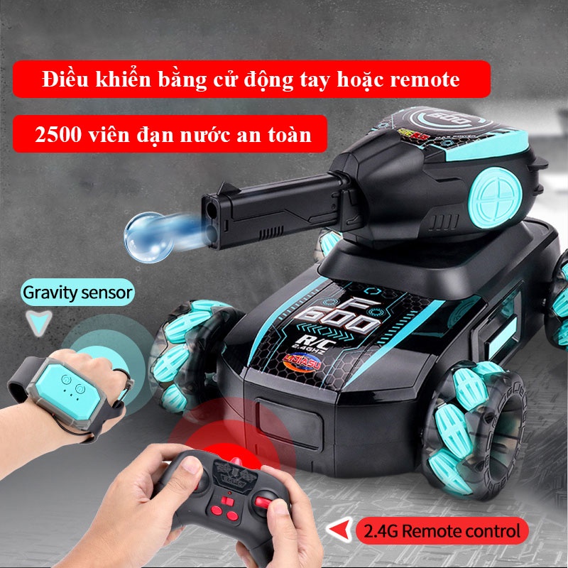 Xe Tank Điều Khiển Từ Xa Bằng Cảm Biến Đeo Tay Và Remote 2.4Ghz Tank Mech, Xoay 360 Độ Có đèn và hiệu ứng khói