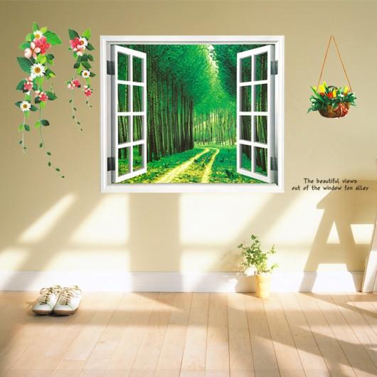 Decal dán tường CỬA SỔ 3D - RỪNG XANH-flowerdecal