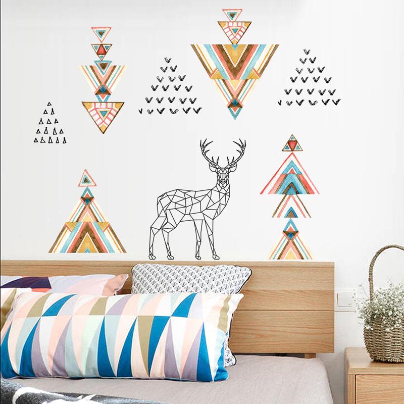 Miếng giấy dán tường Decal dán tường Hình dán trang trí Hươu và hình khối nghệ thuật JM7332 Có sẵn keodán trên mọi bề mặt
