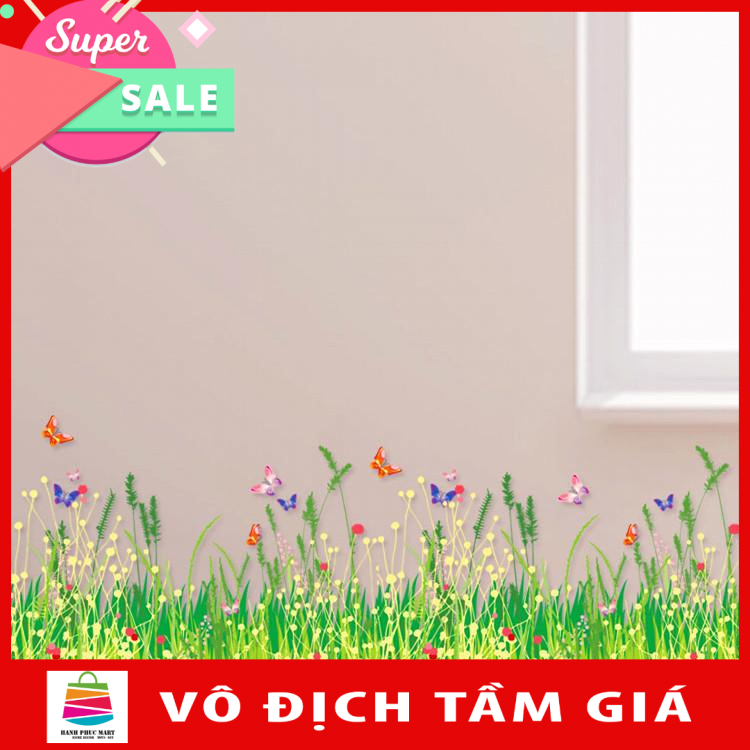 Decal dán chân tường cây cỏ và bướm vui nhộn cho bé AY7151-Decalchantuong