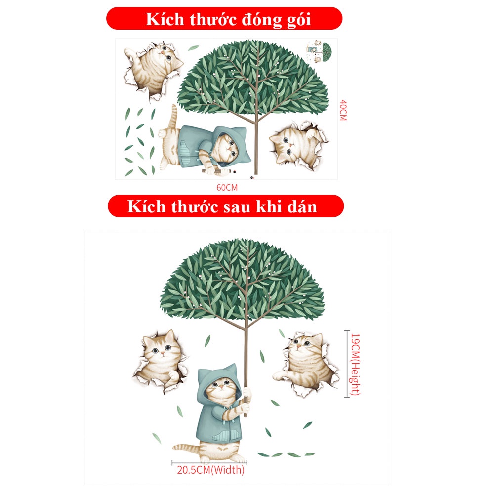 Decal dán tường Tranh dán tường Sticker Dán Tường Mẫu Những chú mèo ZH101