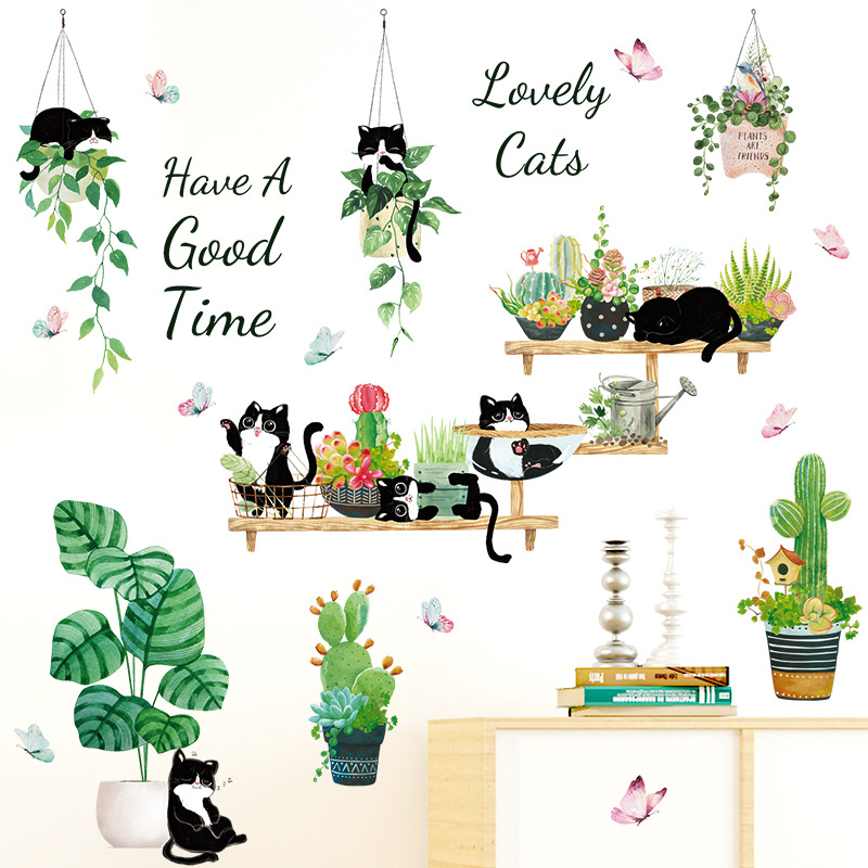 Decal dán tường Sticker dán tường in chất lượng cao có keo mặt sau mẫu LoveLy Cats HT94022