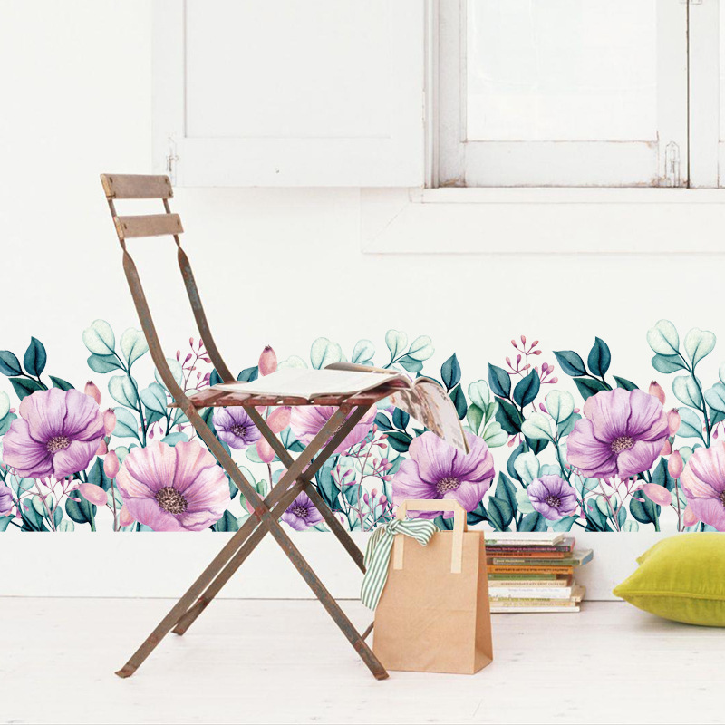 Decal dán tường Mẫu Dán Chân Tường Hoa Tím có sẵn keo chỉ cần bóc dán