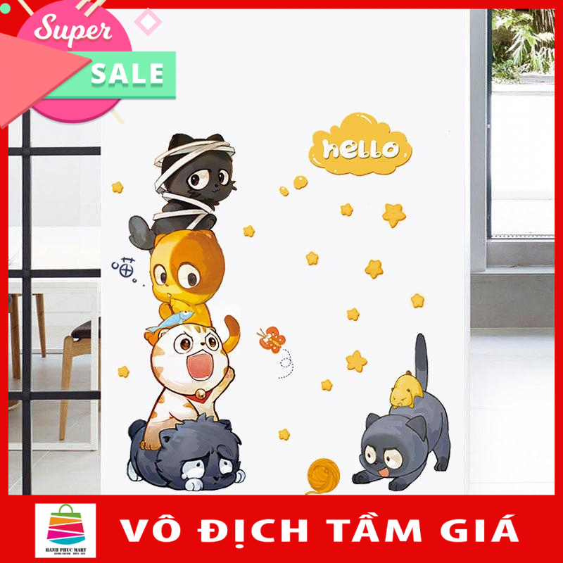 Decal trang dán tường Chó Mèo Nghộ Nghĩnh XH9314