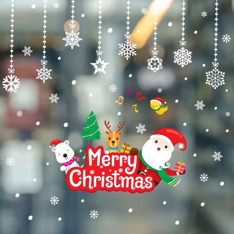 Decal trang trí giáng sinh  trang trí noel Ông già noel người tuyết túi quà và dòng chữ merry christmas HM92031ds
