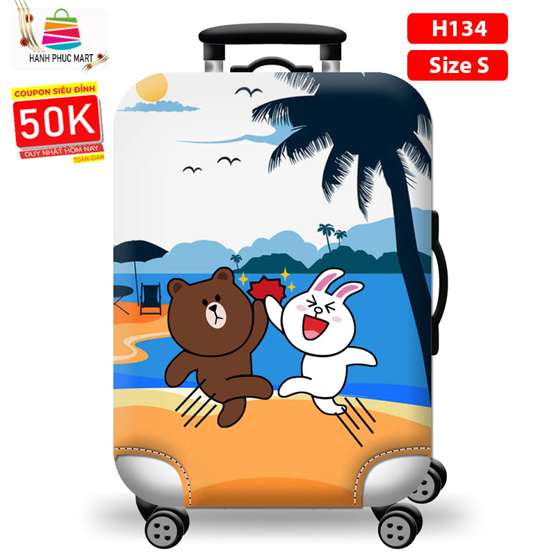 [HCM]Bao hành lýÁo bọc vali vải thun co giãn 4 chiều Mẫu Gấu Đi Biển Zooyoo H134