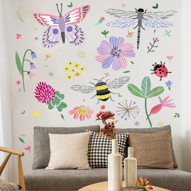 Decal dán tường Sticker dán tường in chất lượng cao có keo mặt sau mẫu Bươm Bướm và Chuồn Chuồn DD223001
