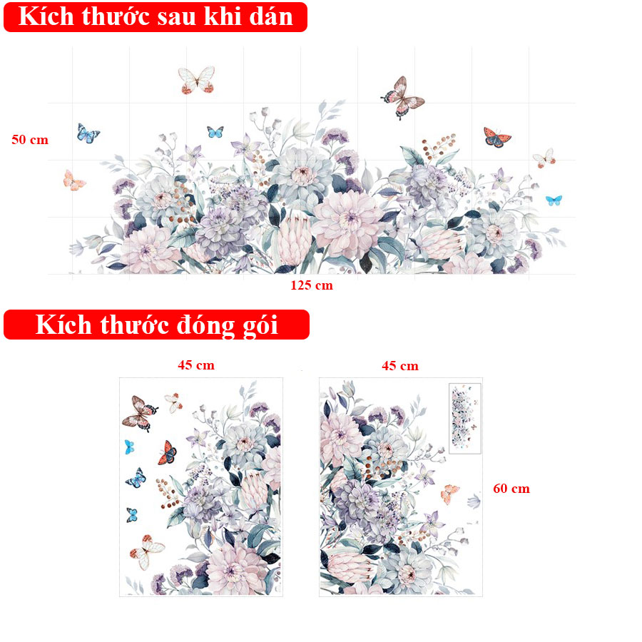 Decal dán tường Sticker dán tường in chất lượng cao có keo mặt sau mẫu Hoa Mẫu Đơn ZH89