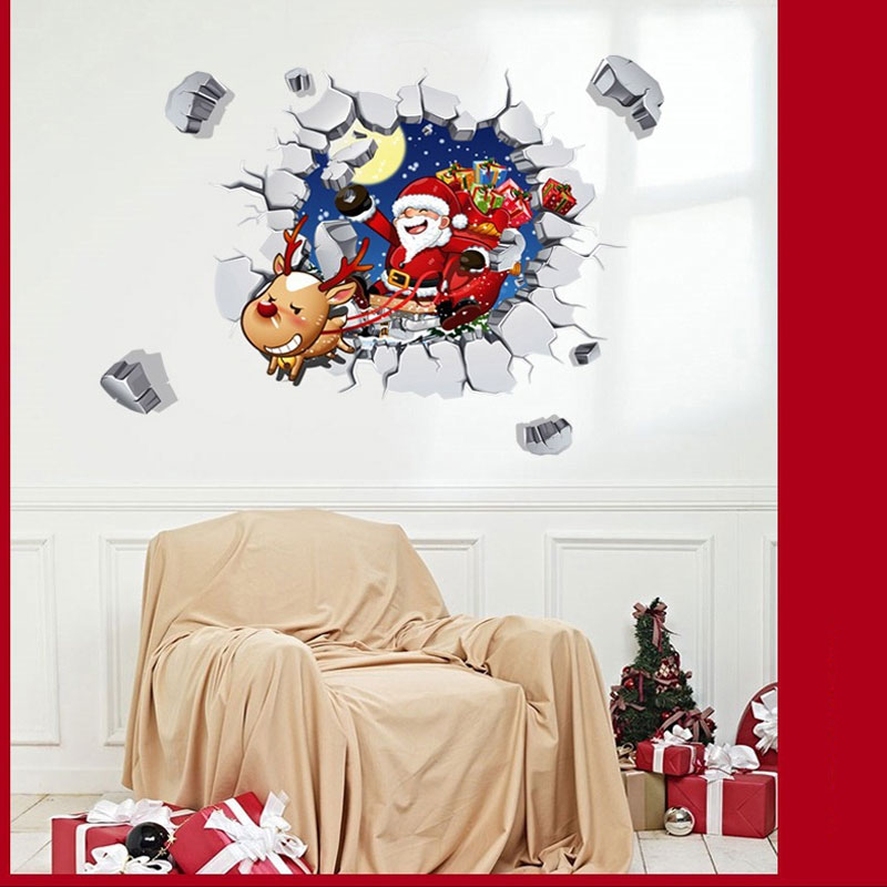 Decal dán tường Giáng Sinh 3D Ông già Noel ABQ6005 trang trí tường, Sticker, Miếng dán tường, hình dán
