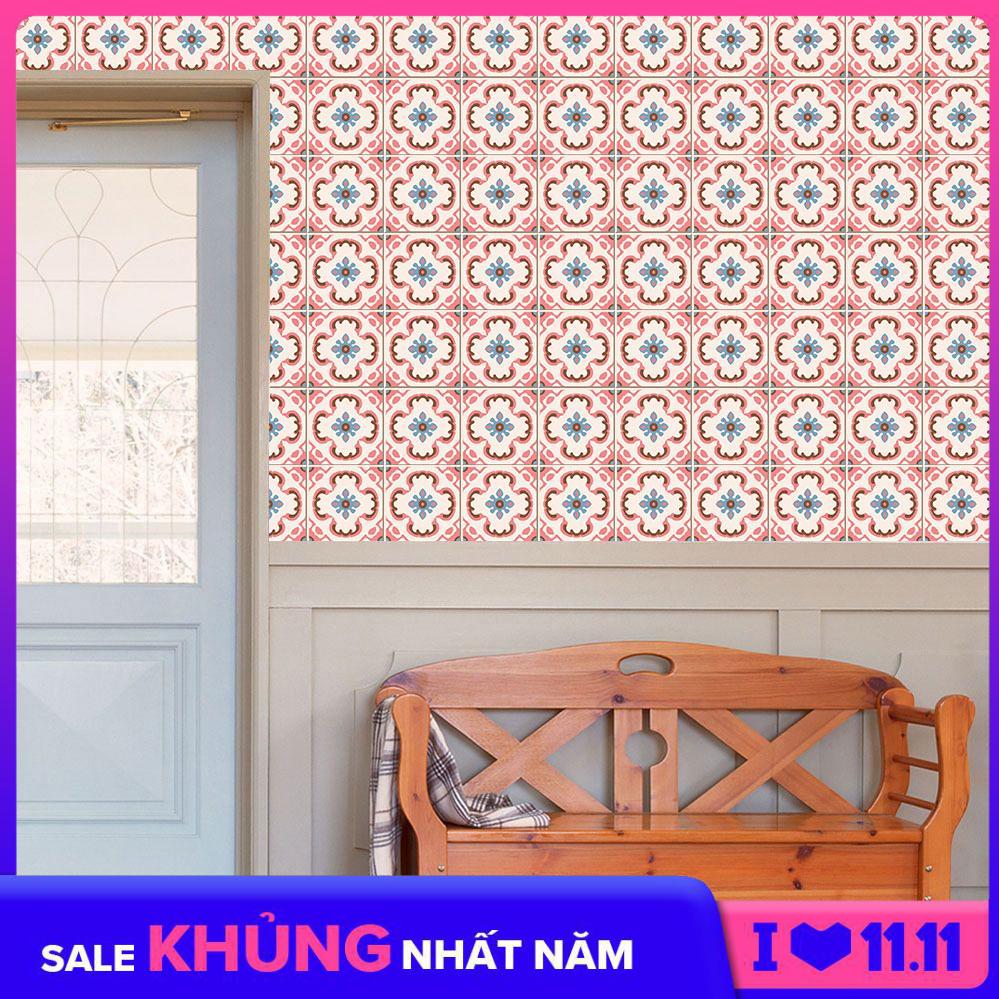 Bộ 12 Decal gạch bông - Decal dán tường kính sàn nhà gỗ - Giấy dán tường