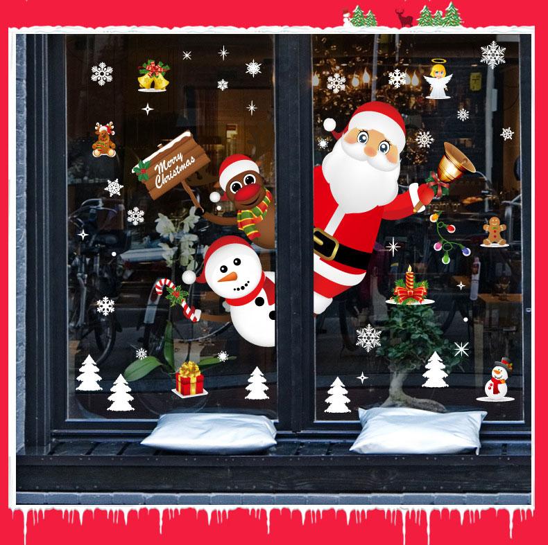 Decal trang trí giáng sinh noel -Ông già noel người tuyết và hộp quà SK9241 decalforchristmas Dễ dàng thi công và tháo bỏ Phù hợp dán trên tất cả các bề mặt nhẵn mịn