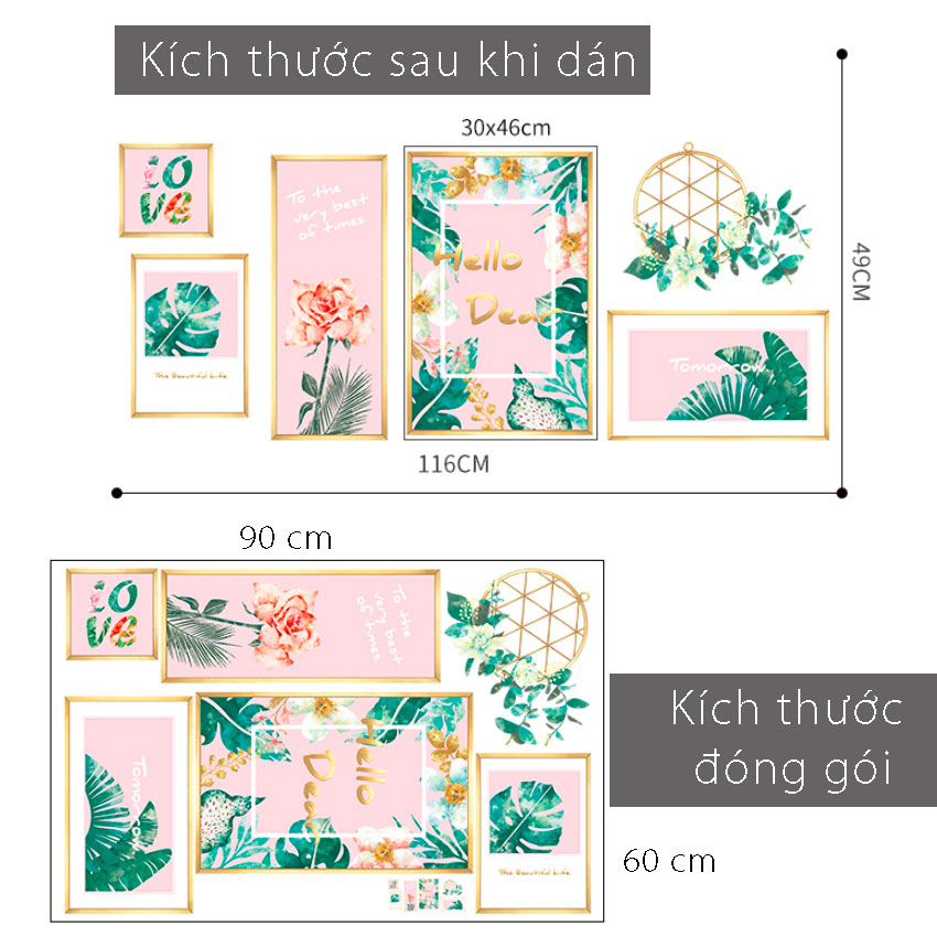 Sticker Decal dán tường Decal dán kính 3D Mẫu Hoa Lá Cây Cỏ Zooyoo QR9078
