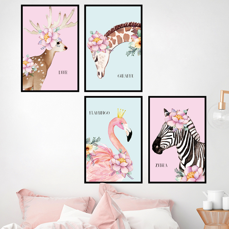 Decal dán tường Sticker dán tường in chất lượng cao có keo mặt sau mẫu Các con thú phong cách Vintage ZH56