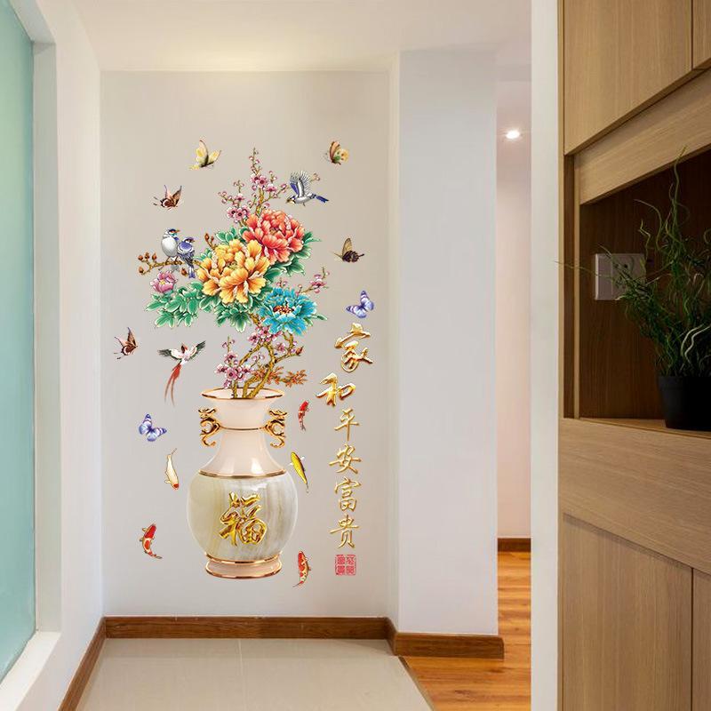 [size lớn ] Decal dán tường lọ hoa đào SK2019AB-flowerdecal-Scenedecal