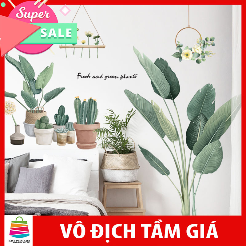 Sticker Giấy Dán Tường Decal Dán tường Mẫu Hoa Lá Cực Xinh ZH025