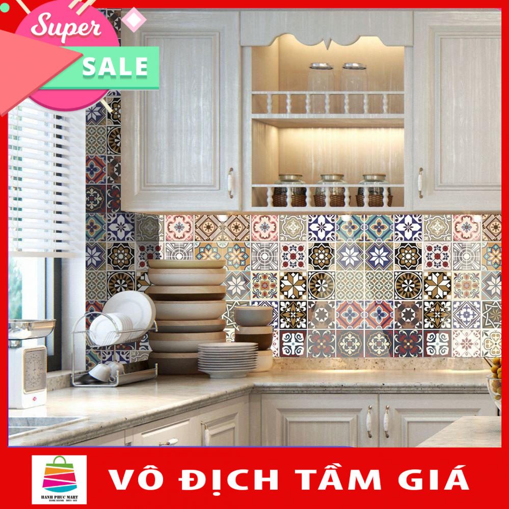 Bộ 12 Decal gạch bông - Decal dán tường kính sàn nhà gỗ - Giấy dán tường ko cần thêm keo