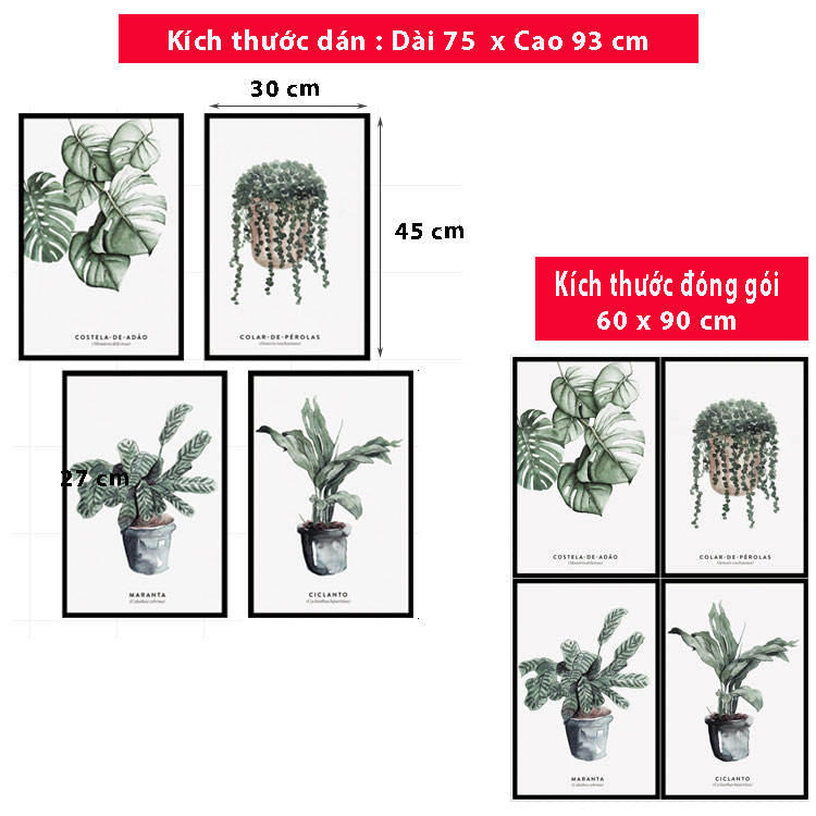 Decal dán tường Sticker dán tường in chất lượng cao có keo mặt sau mẫu hoa lá phong cách Vintage ZH64