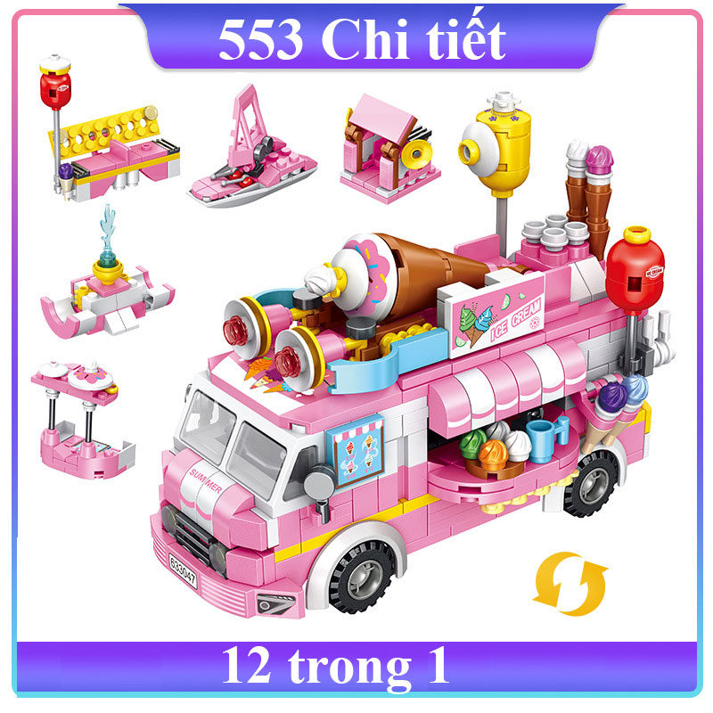 Đồ chơi lắp ráp bé trai bé gái Mẫu xe bán kem chất liệu nhựa ABS cao cấp với 388 chi tiết