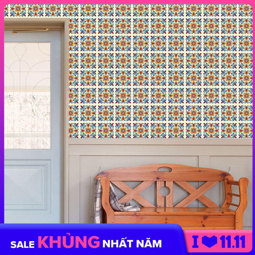 Bộ 12 Decal gạch bông - Decal dán tường kính sàn nhà gỗ - Giấy dán tường