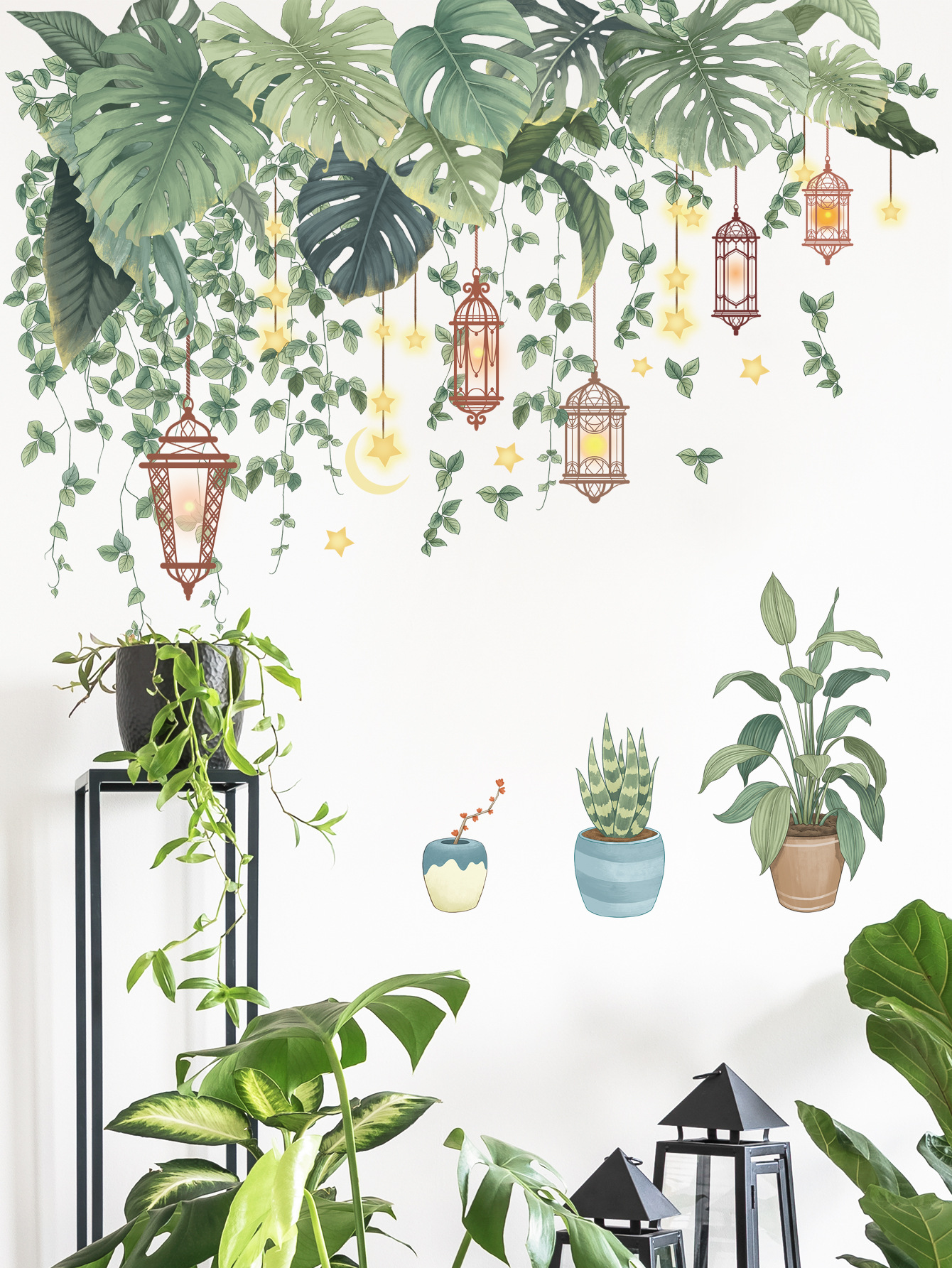 Decal dán tường Sticker dán tường in chất lượng cao có keo mặt sau mẫu Lá Cây Phong Cách Vintage ZH90