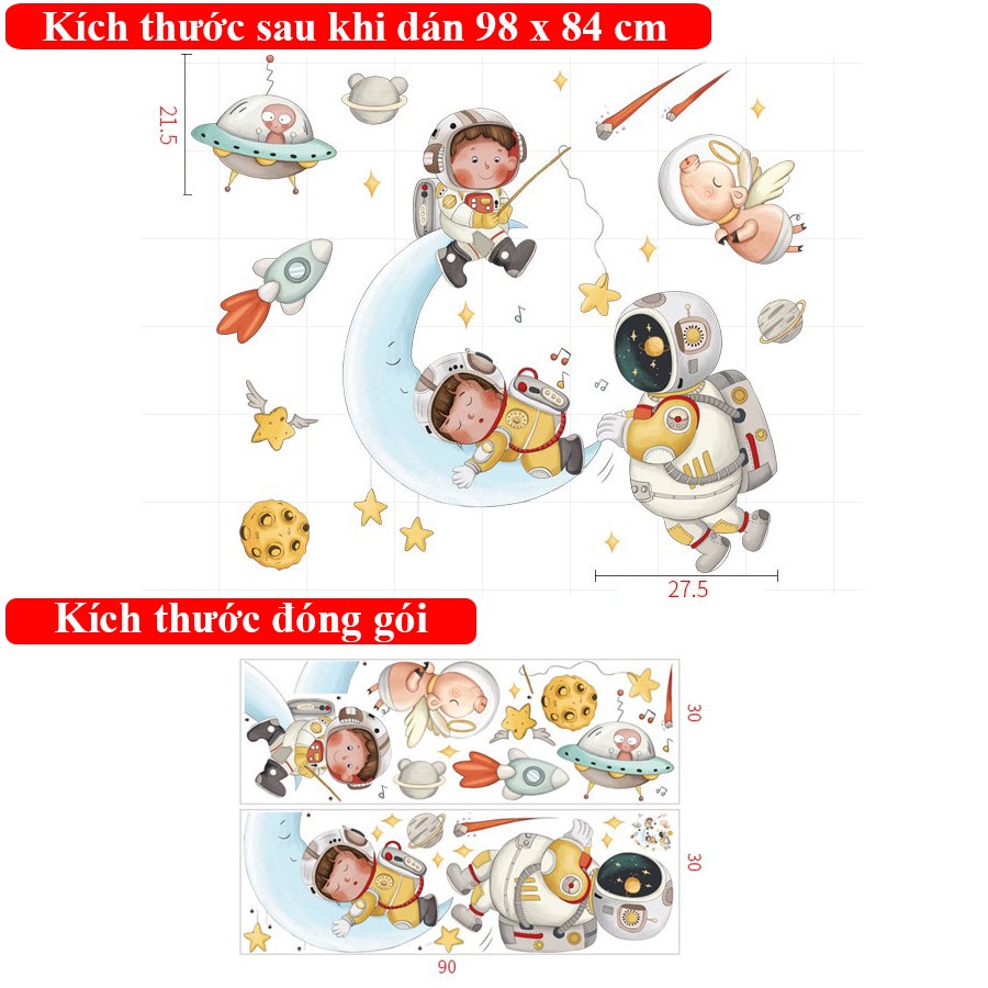 Decal dán tường Sticker dán tường in chất lượng cao có keo mặt sau mẫu Em làm Phi Hành Gia ZH91