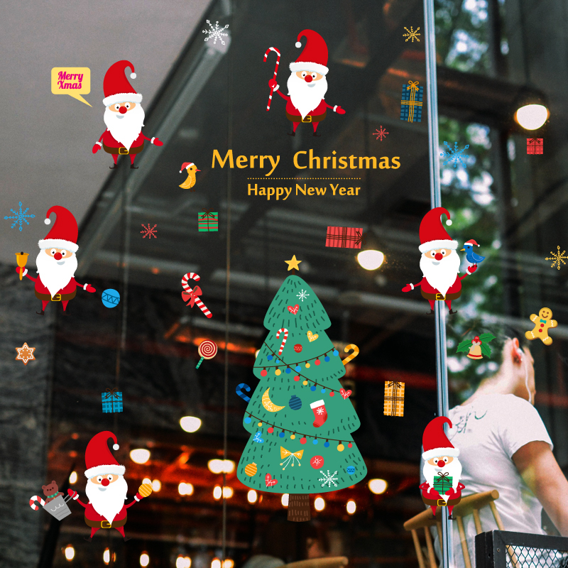 Decal trang trí giáng sinh cây thông và ông già noel SK9230