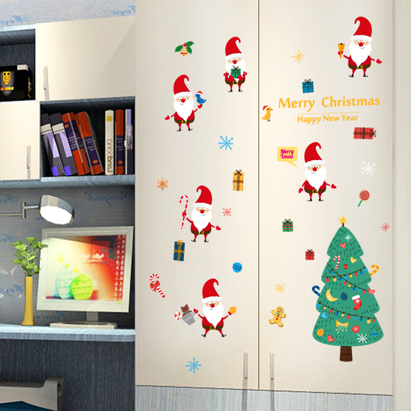 Decal trang trí giáng sinh cây thông và ông già noel SK9230