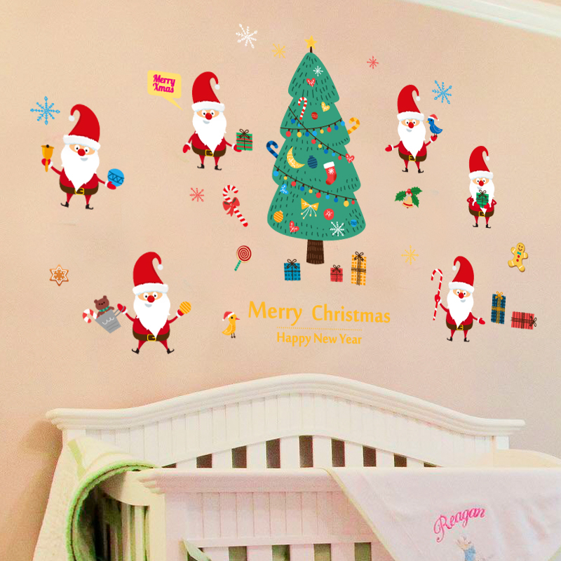 Decal trang trí giáng sinh cây thông và ông già noel SK9230