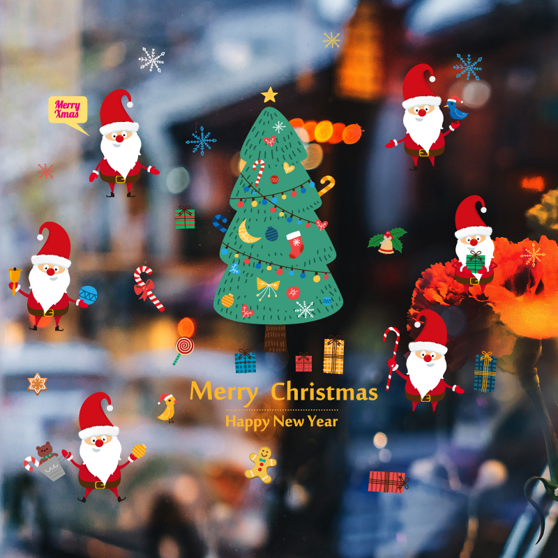 Decal trang trí giáng sinh cây thông và ông già noel SK9230
