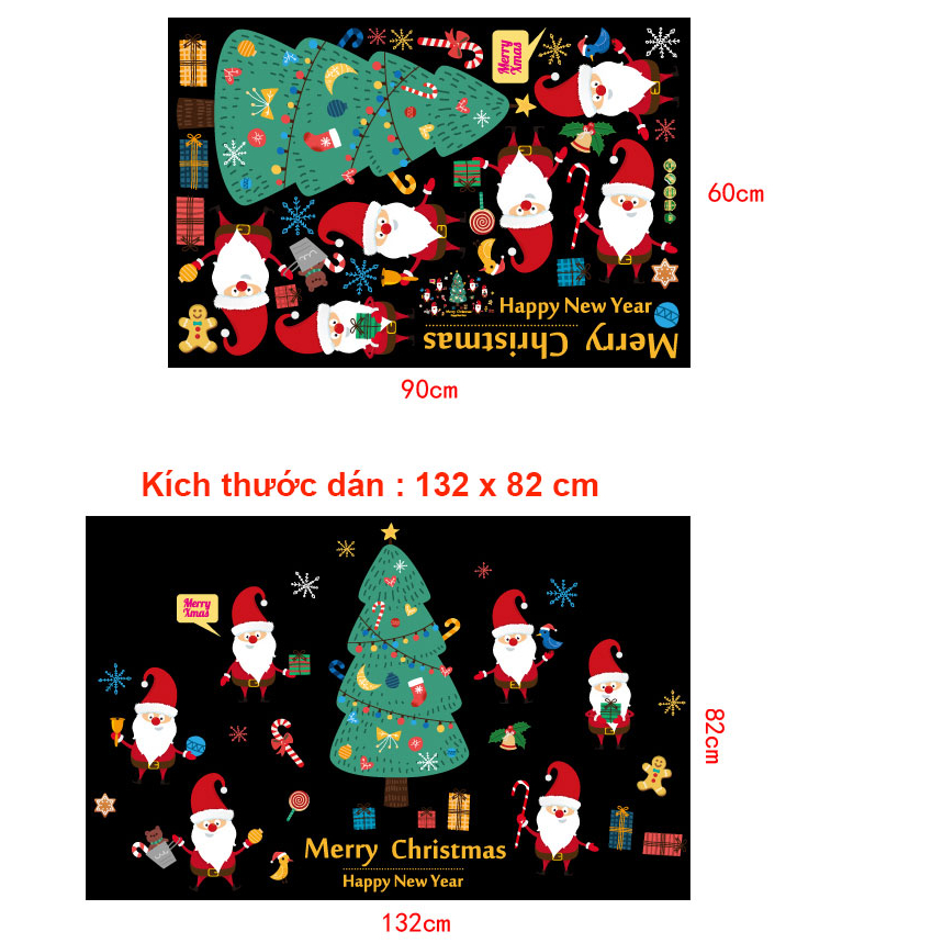 Decal trang trí giáng sinh cây thông và ông già noel SK9230