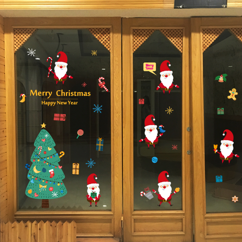 Decal trang trí giáng sinh cây thông và ông già noel SK9230