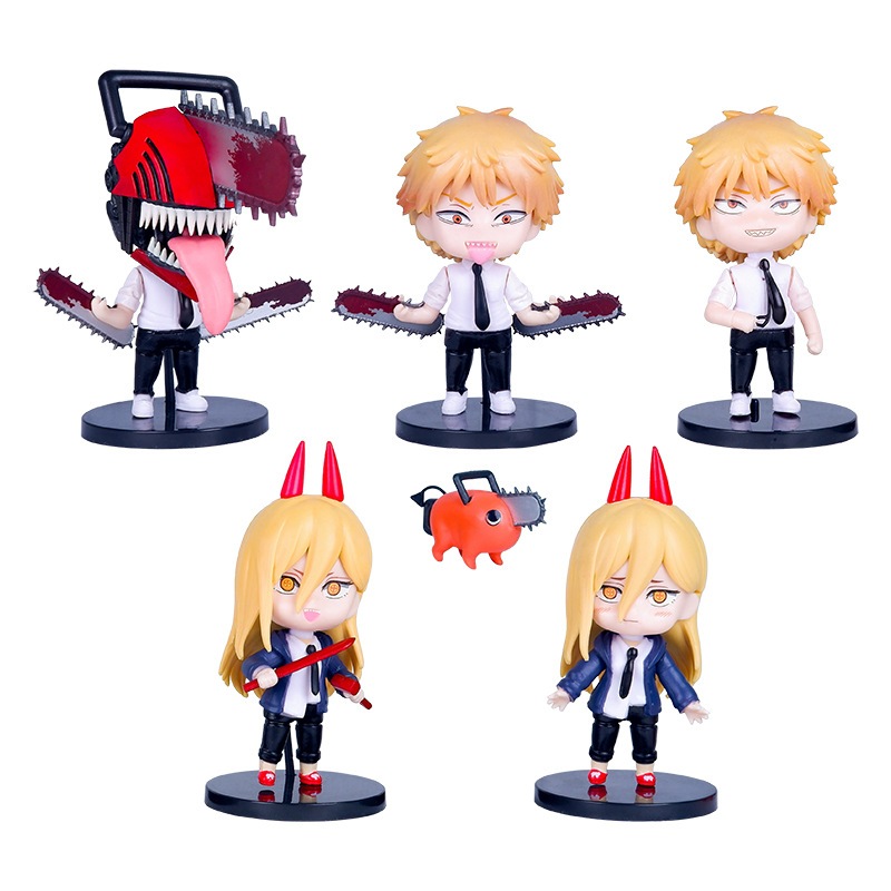 Combo Mô Hình Chainsaw Man Thợ Săn Quỷ Mini, Người lưỡi cưa , Quỷ Cưa trạng thái chiến đấu cực ngầu .Cao 12cm