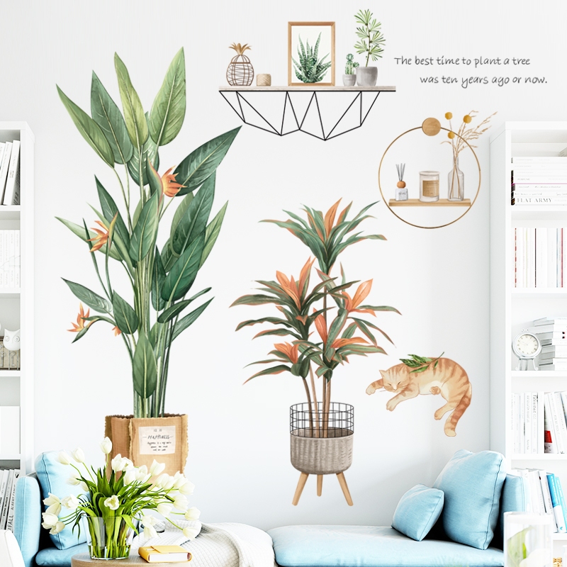 Decal dán tưởng hoa phóa Sticker dán tường có sẵn keo