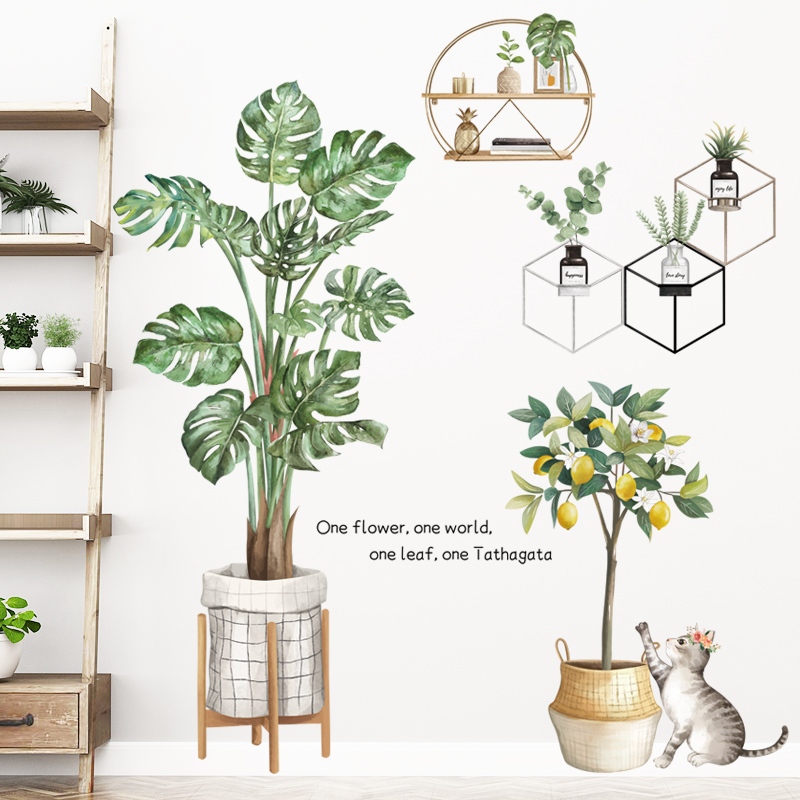 Decal dán tường hoa lá Sticker dán tường có sẵn keo