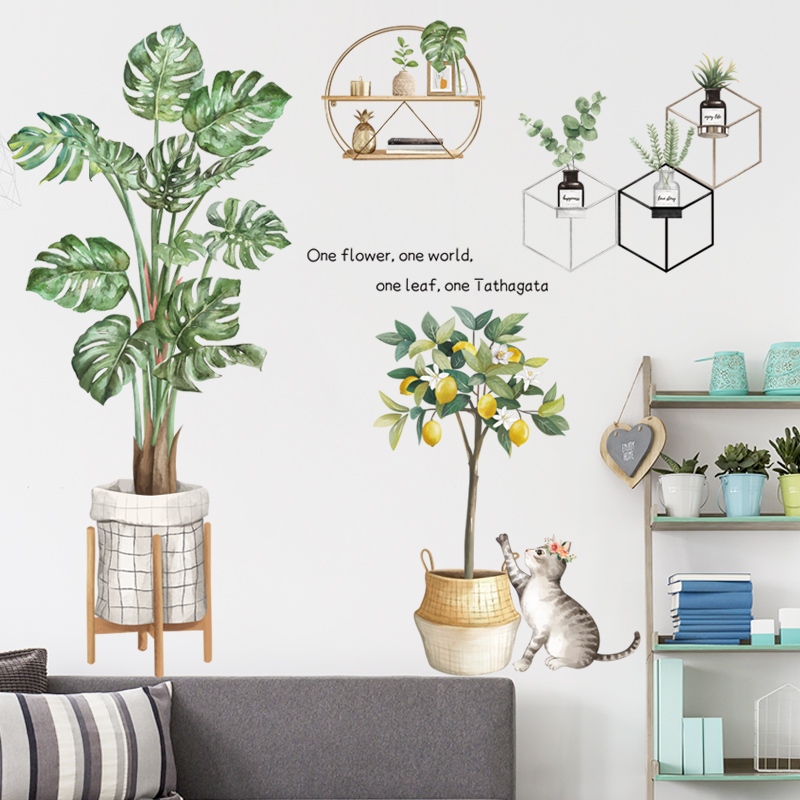 Decal dán tường hoa lá Sticker dán tường có sẵn keo