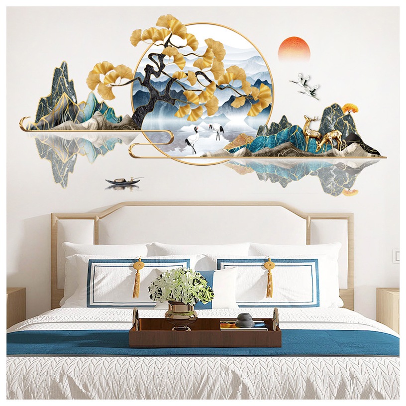 Decal dán tường mẫu Tranh Sông Núi Sticker tranh dán tường có sẵn keo ZH-1019