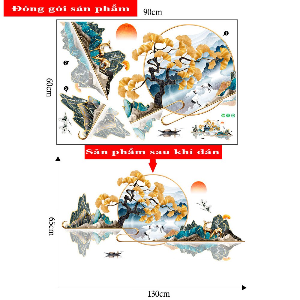 Decal dán tường mẫu Tranh Sông Núi Sticker tranh dán tường có sẵn keo ZH-1019