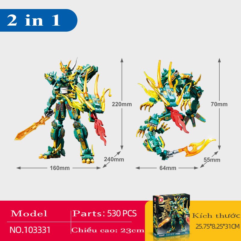 [530 Chi tiết] Đồ chơi lắp ráp ROBOT kết hợp với Dragon ( có thể ráp rời ) chất liệu nhựa ABS cao cấp