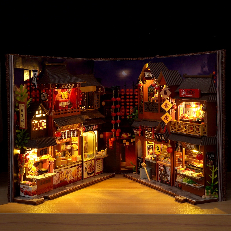 Mô hình 3D Book Nook Mẫu Hẻm Sakura,Noel Tự Làm bằng gỗ. Trang Trí Kệ sách, quà tặng sinh nhật Book Nook DIY TC25