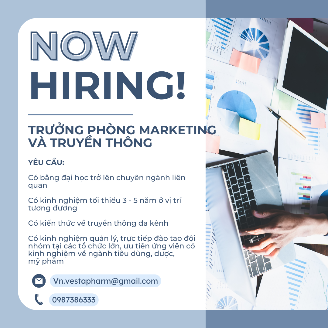 TUYỂN DỤNG TRƯỞNG PHÒNG MARKETING VÀ TRUYỀN THÔNG NHÃN HÀNG MỚI