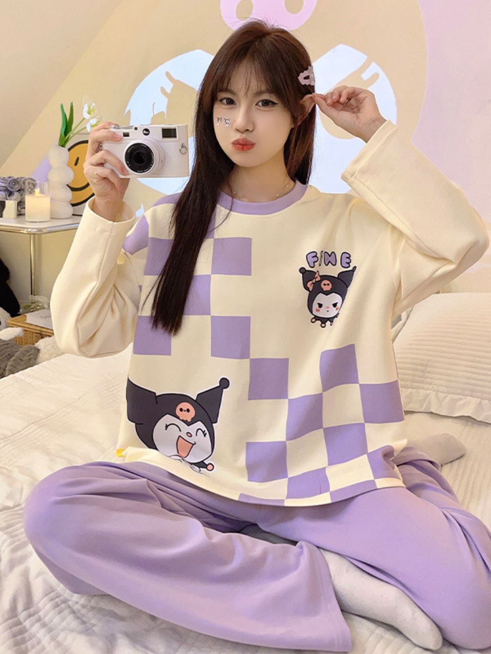 Bộ đồ ngủ thun gân cao cấp họa tiết họa hình dể thương thu đông mới nhất D542240